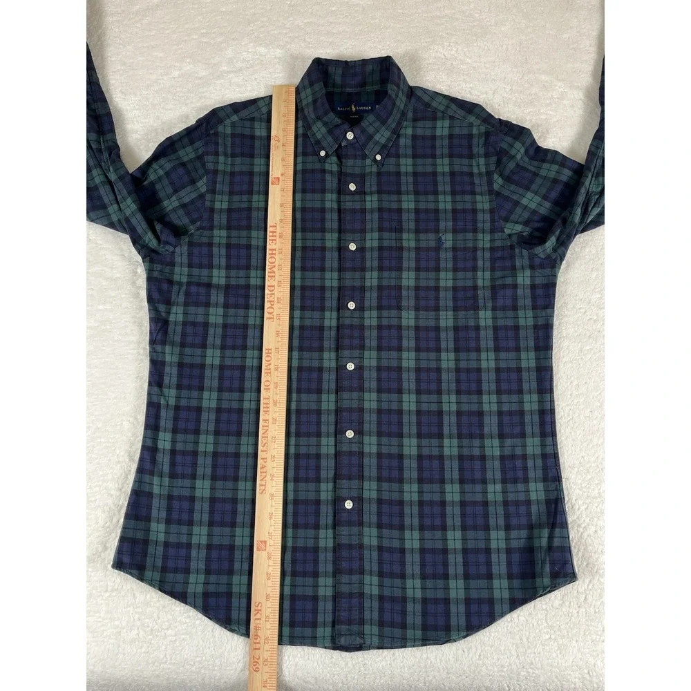 Polo Ralph Lauren Slim Fit Blue Green Plaid Cotton‎ L/S Btn Dwn Shirt Men's XL